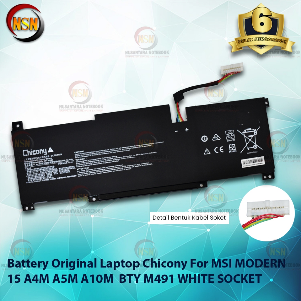 Original Battery Laptop Chicony for MSI MODERN 15 A4M A5M A10M  BTY M491 WHITE SOCKET