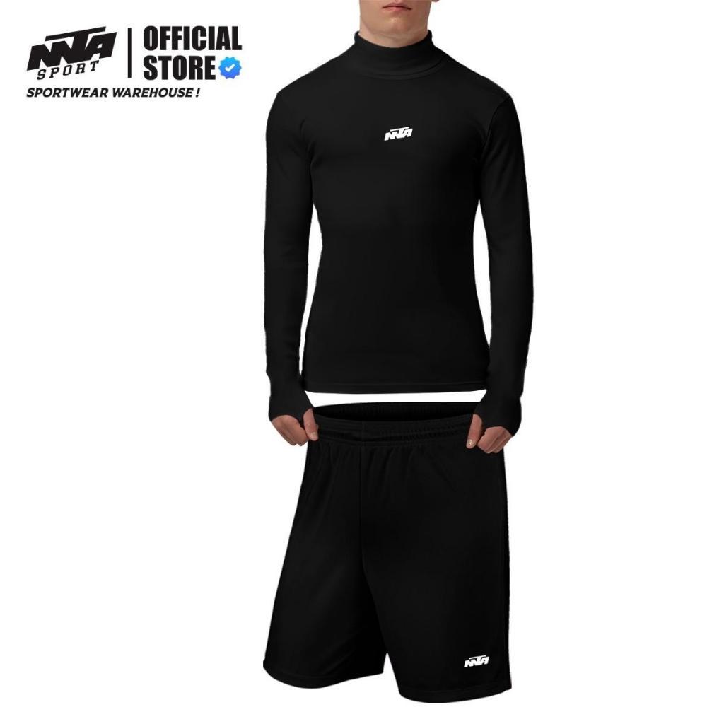 PAKET 2PCS 2 IN 1 MANSET BASELAYER DAN CELANA PENDEK DRYFIT HITAM POLOS MURAH BANDUNG BAJU SETELAN O