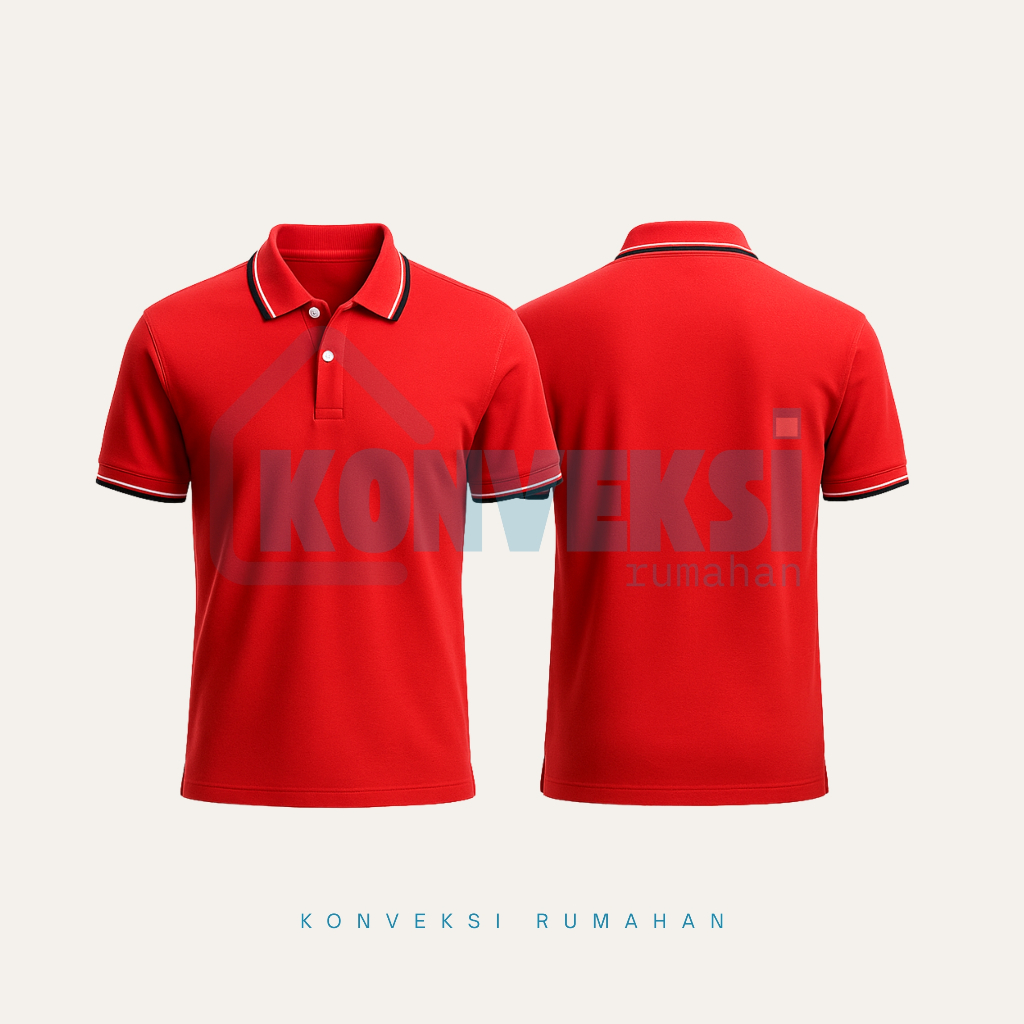 kaos kerah pendek [merah lis] / kaos kerah pria  / shirt pria / kaos kerah pendek / wangky pendek