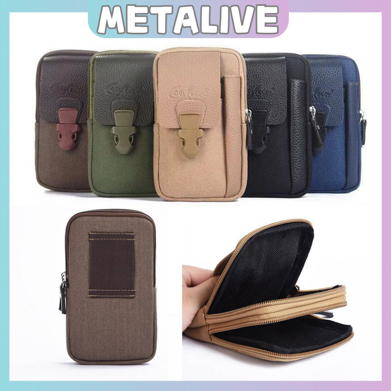 Tas Pinggang Pria Tas Hp Body Bag Tas Outdoor Dompet Hp Bahan Kanvas Kulit