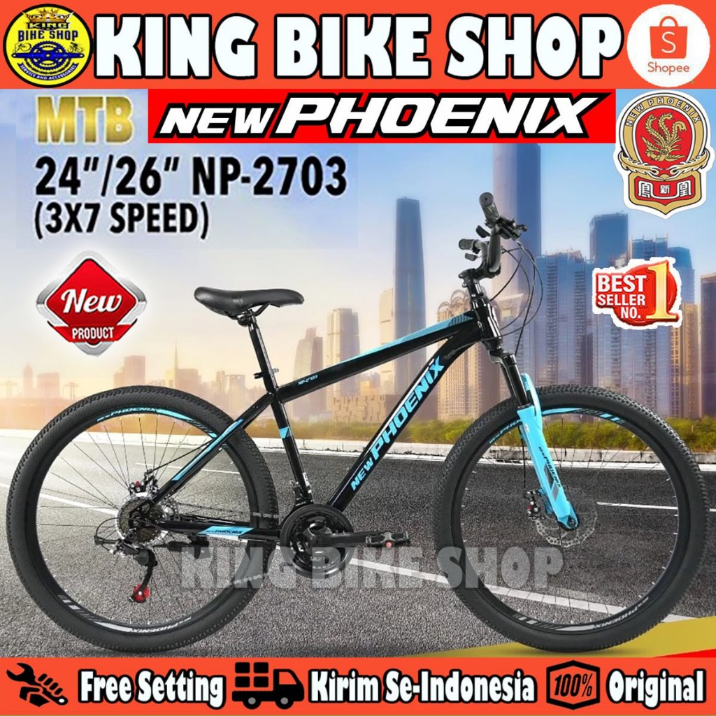 (Extra Bonus) Sepeda Gunung MTB PHOENIX NP 2703 Ukuran 24, 26 Inch Rem Cakram