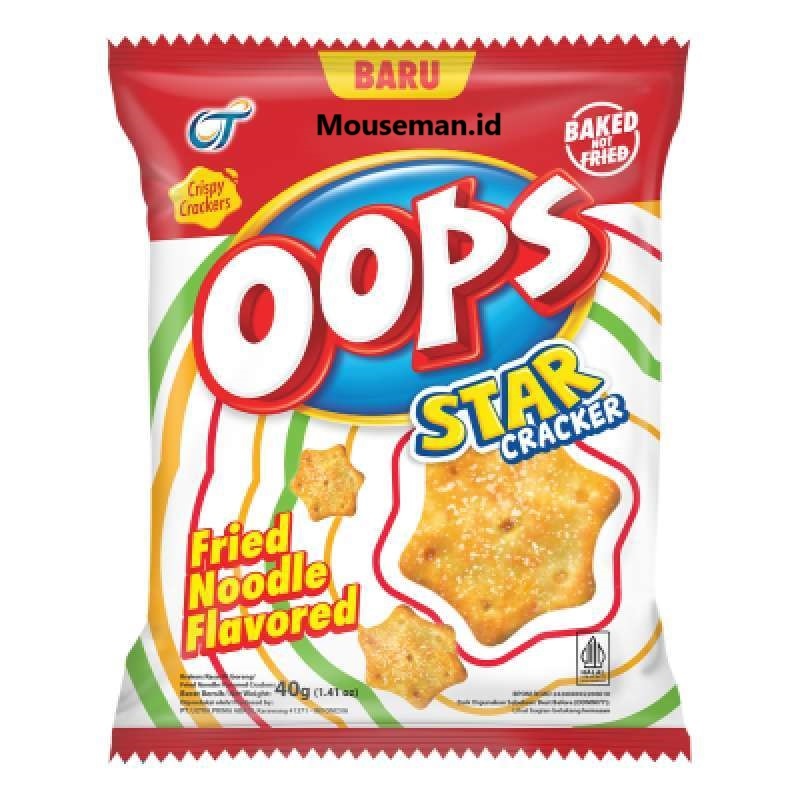

OOPS STAR CRACKER Fried Noodle Flavored BAKED NOT FRIED Crispy Crackers Krekers Rasa Mie Goreng 40gr