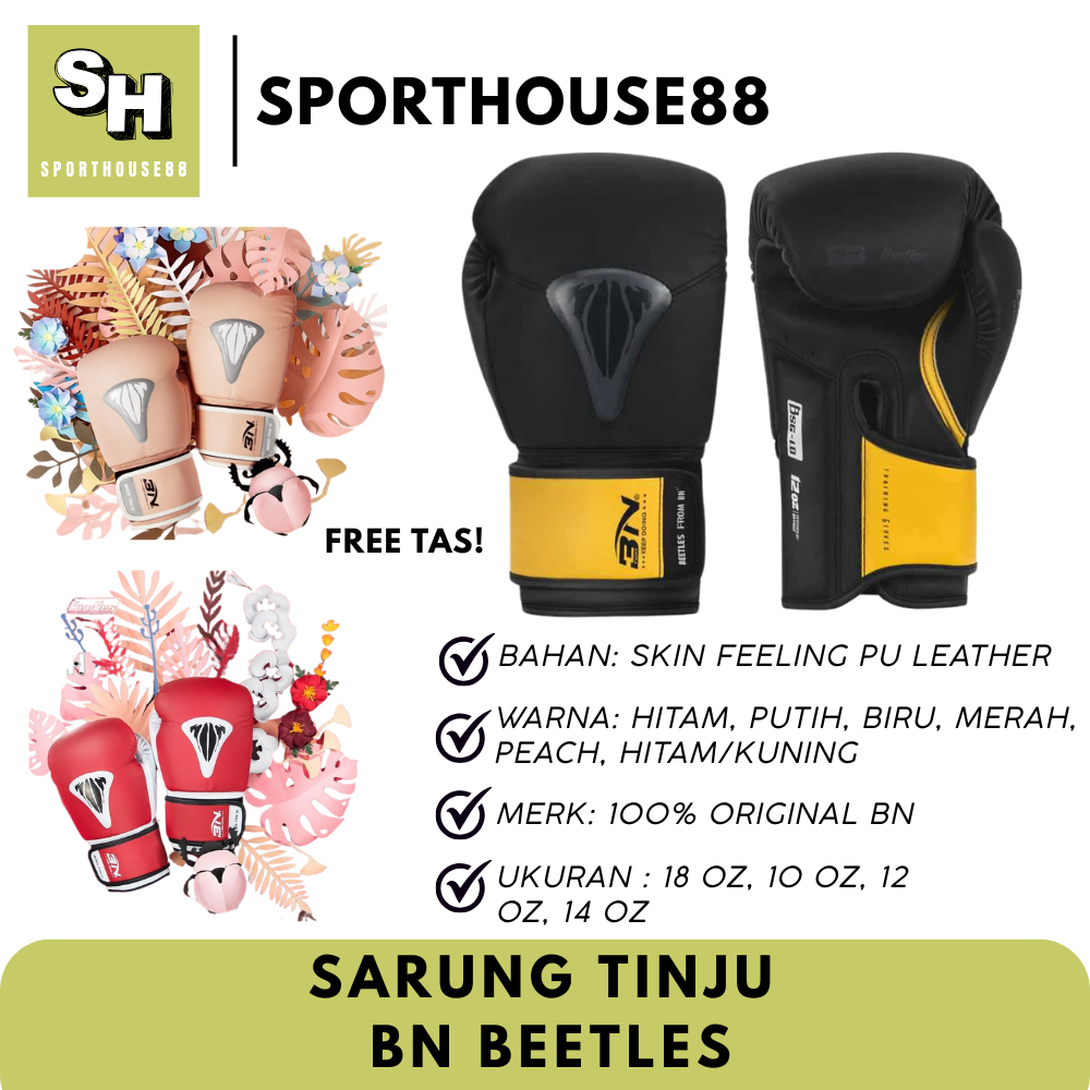 SH88 - Sarung Tinju BN Beetles / Gloves Boxing / Sarung Muaythai 8-14 OZ
