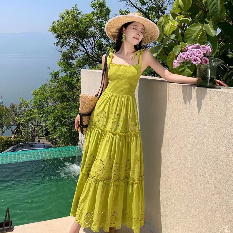 KODE N75X     TIFANNY lime green midi dress woman premium  korean summer dress  beachwear bali  casu