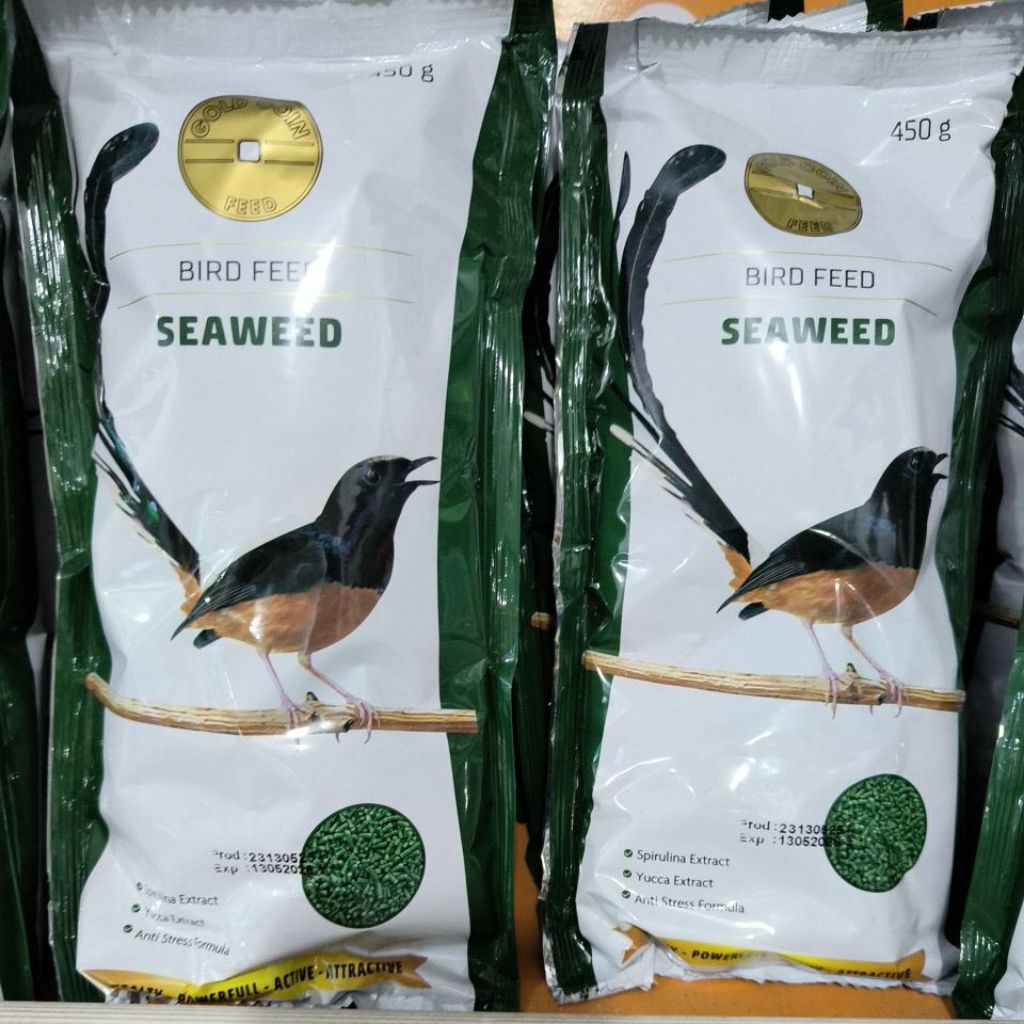 GOLD COIN 450G PAKAN BURUNG BIRD SEAWEED RUMPUT LAUN SEA WEED PUR VOER VITAMIN MINERAL UNTUK BERBAGA