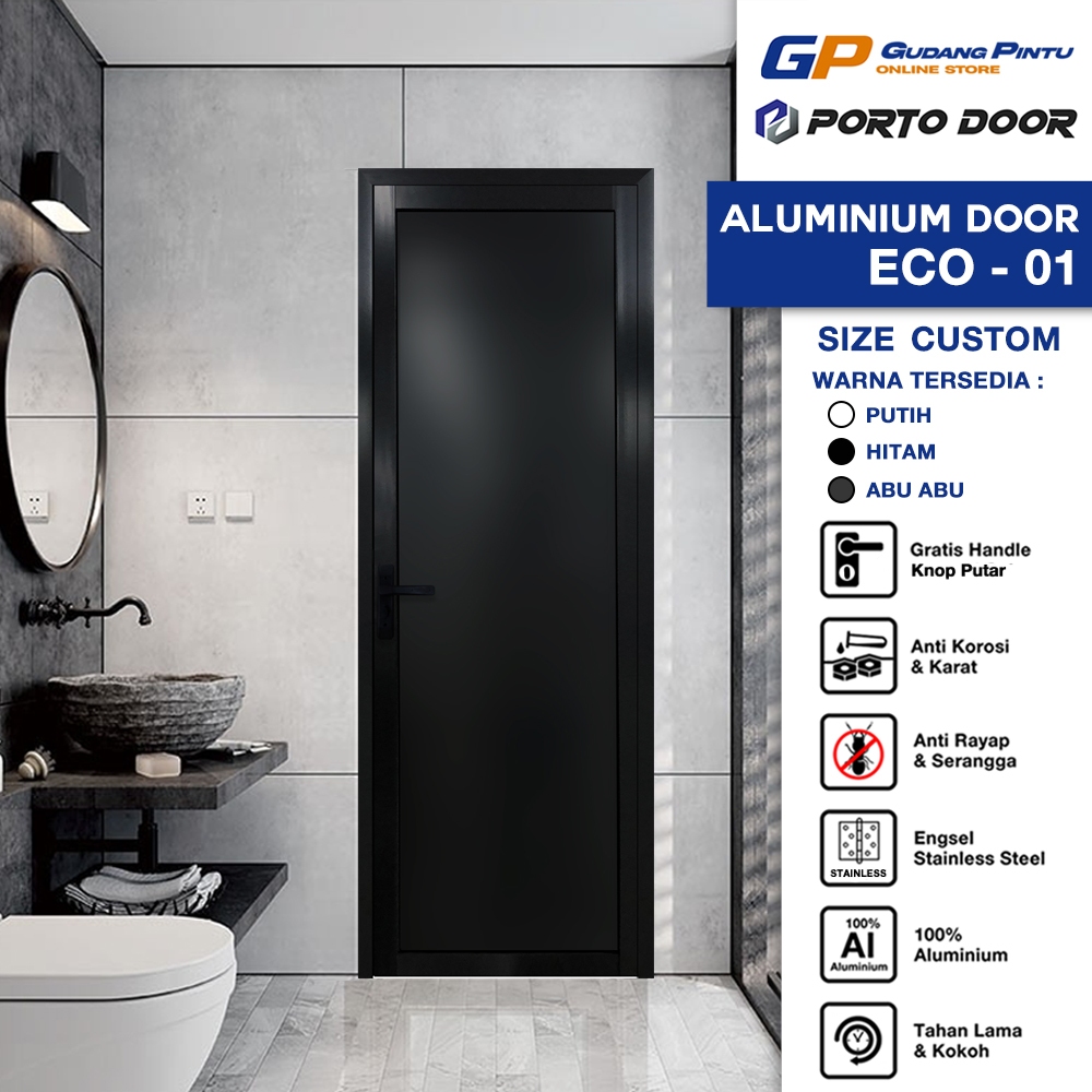 PORTO DOOR PINTU ALUMINIUM / ALUMUNIUM ECO-01 CUSTOM UKURAN ACP / PINTU KAMAR MANDI / PINTU WC / PIN