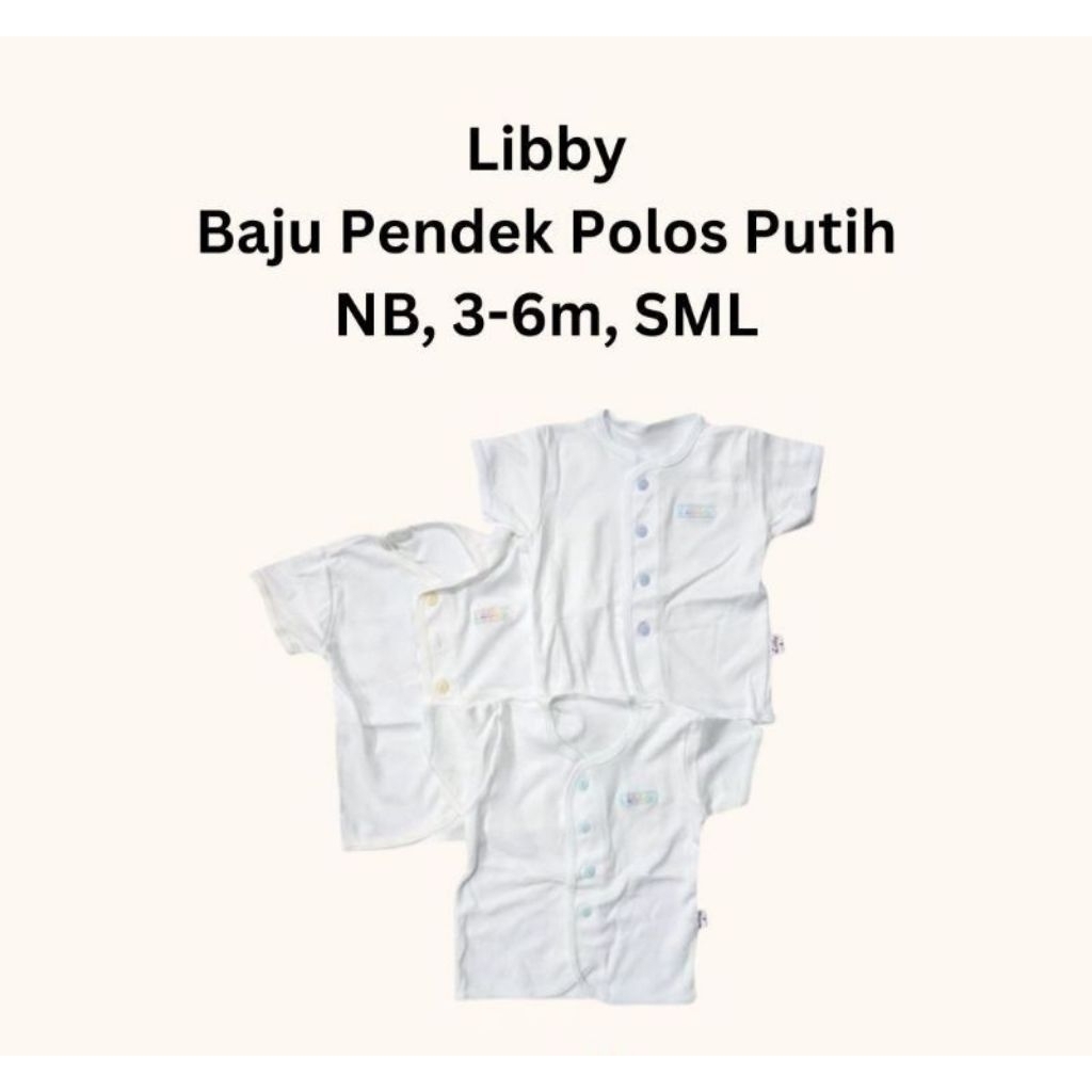 Libby Baby Baju Pendek Putih Polos Kancing Depan Newborn / Bayi