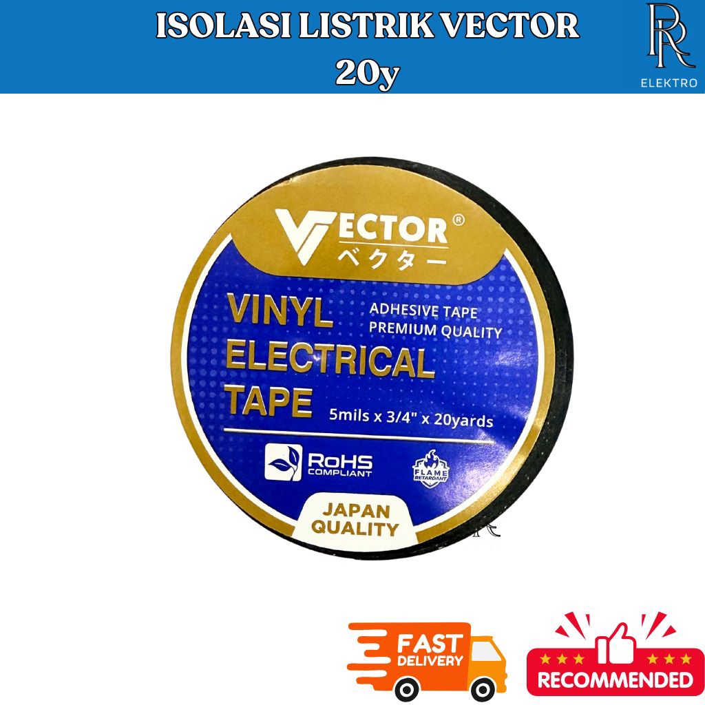 

isolasi vector tape 20 yard isolasi listrik pvc hitam tahan panas 3/4 inch