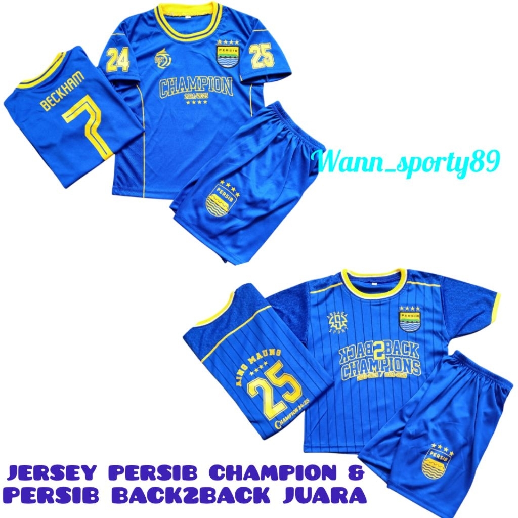 Jersey Persib CHAMPIONS 2024/2025 Setelan Kaos Bola Persib CHAMPIONS umur 1 sampai 14 tahun