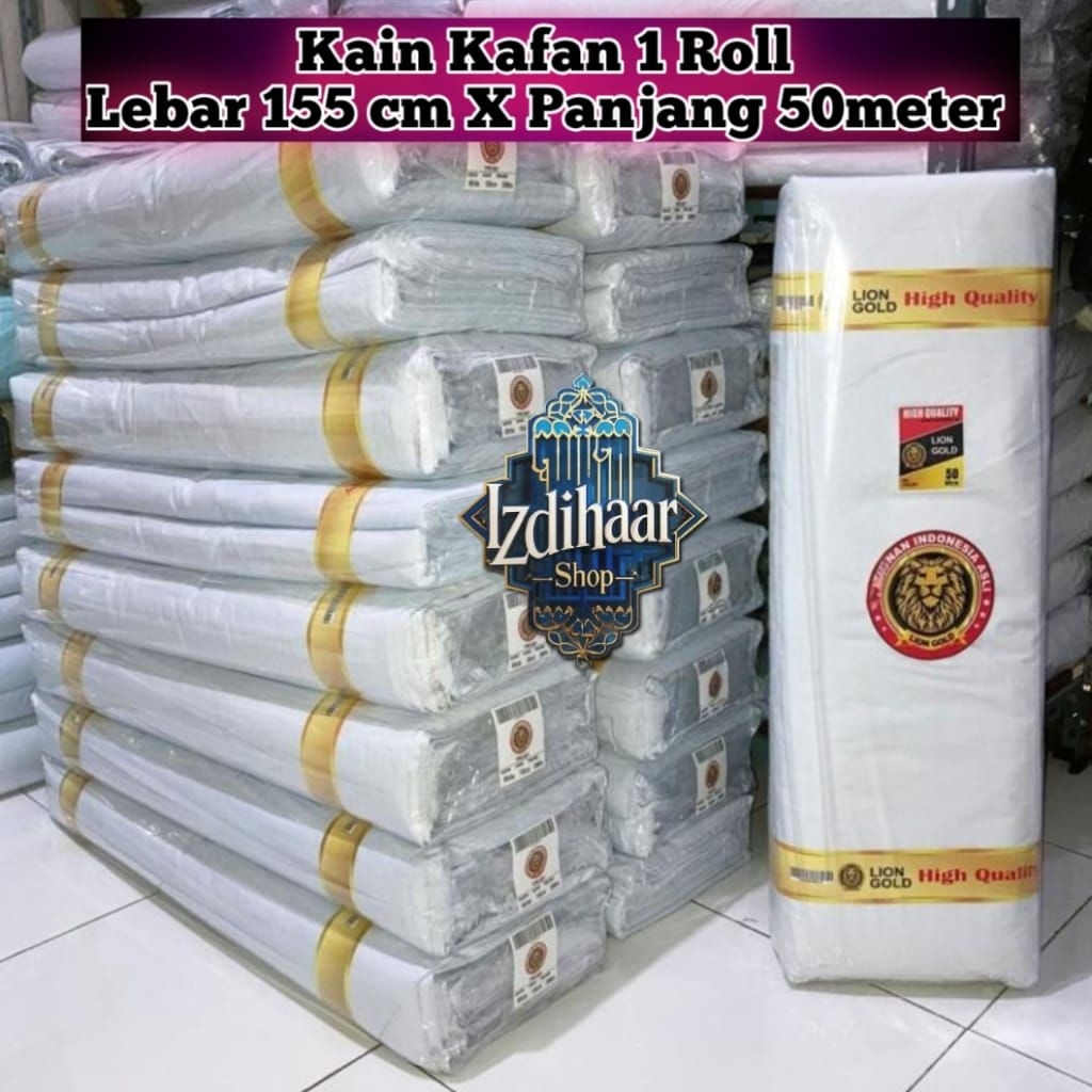 KAIN KAFAN 1 ROLL CAP LION GOLD LEBAR 155CM PANJANG 50METER KAIN KAFAN PUTIH 50 METER X 155CM CAP LI