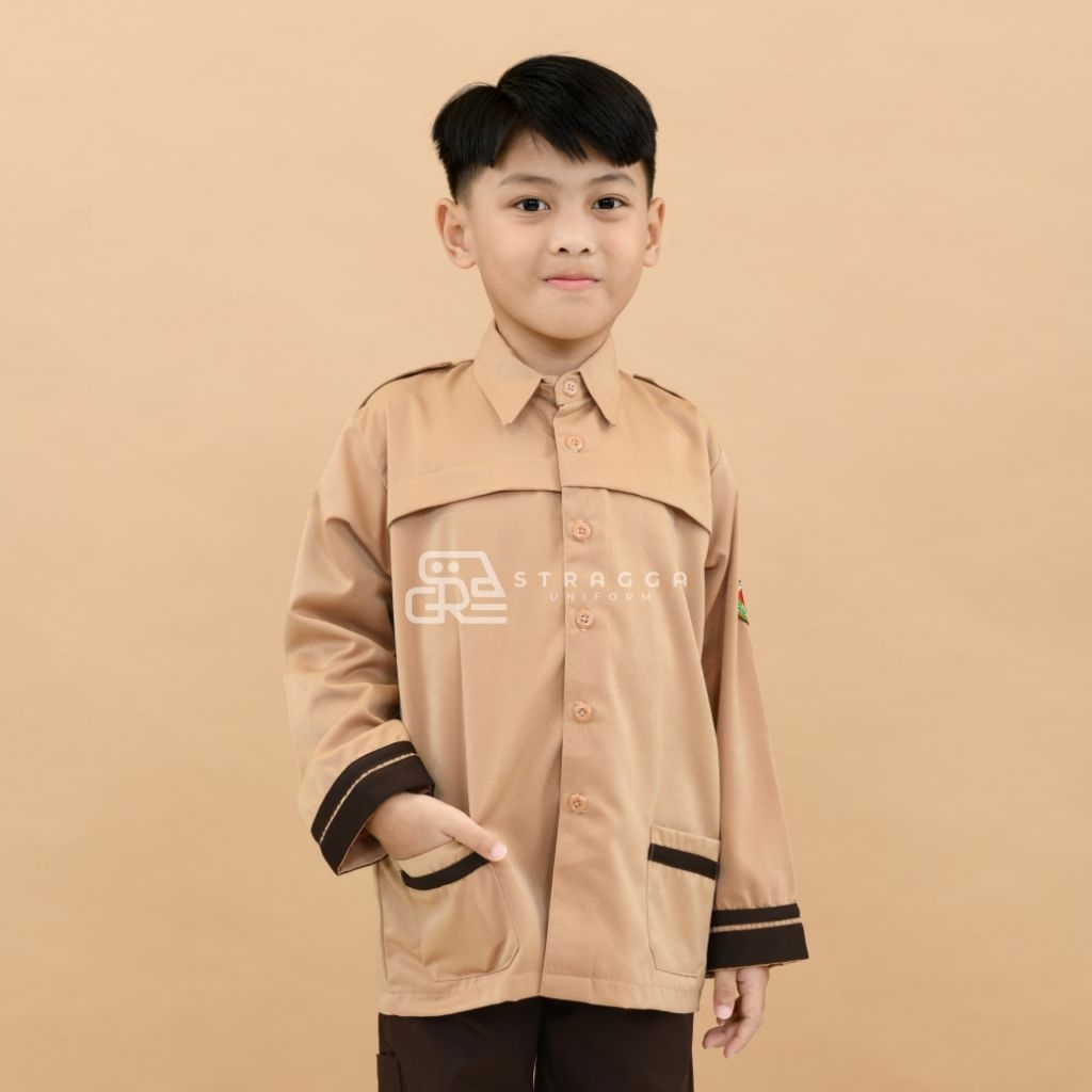Stragga Uniform Seragam Sekolah Pramuka Siaga Lengan Panjang Tk Sd Mi Pria dan Wanita Bahan High Twi