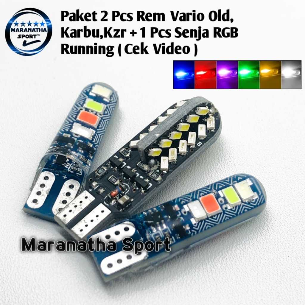 [Paket 2in1] 2 Pcs Lampu Rem Vario Old/KZR/110 RGB Plus 1 Pcs Lampu Senja TORNADO Soket Colok T10