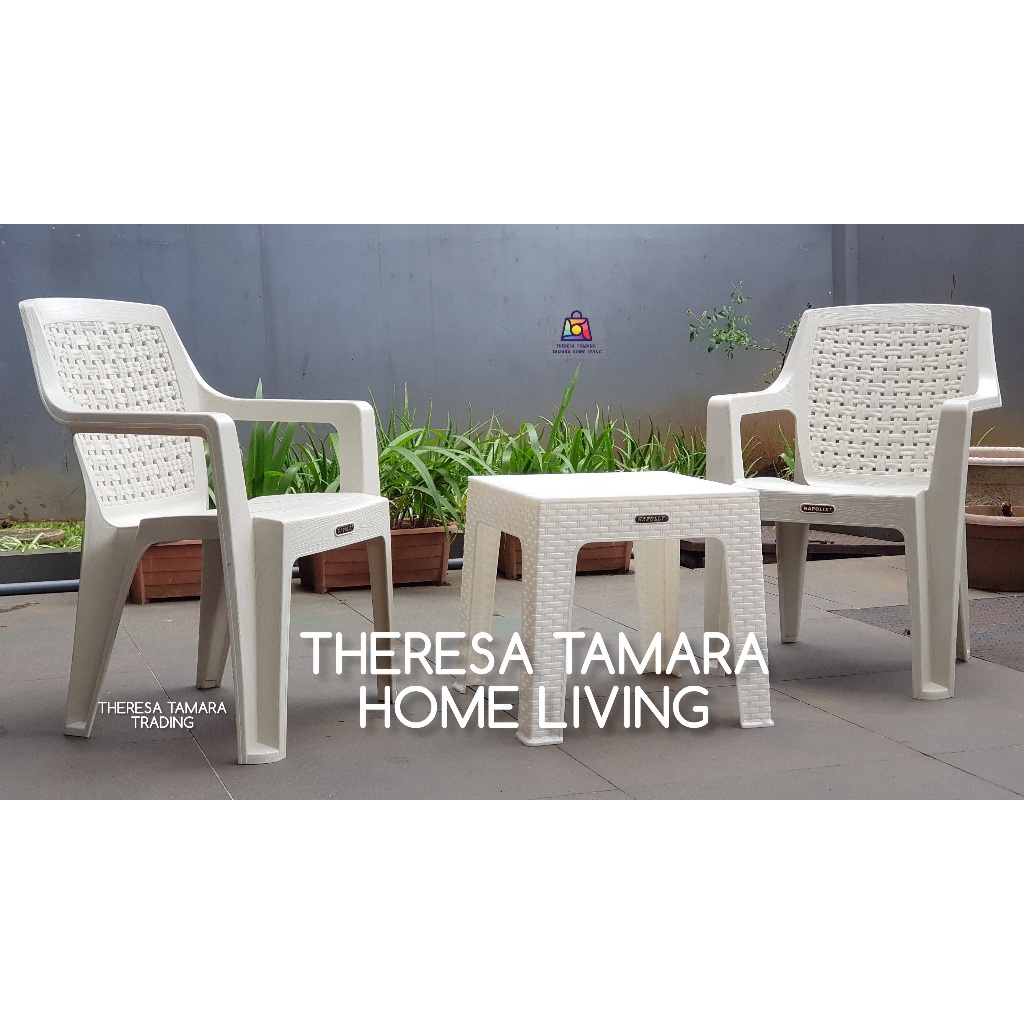 PAKET H1 - 2 KURSI PLASTIK NAPOLLY 732 + 1 MEJA PLASTIK NAPOLLY MINIMALIS  [2+1]