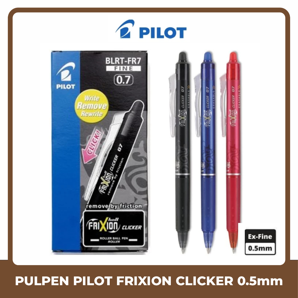 

UTB PILOT Pulpen Frixion Ball Clicker Erasable 0.5mm - Hitam Biru Merah Bisa Dihapus