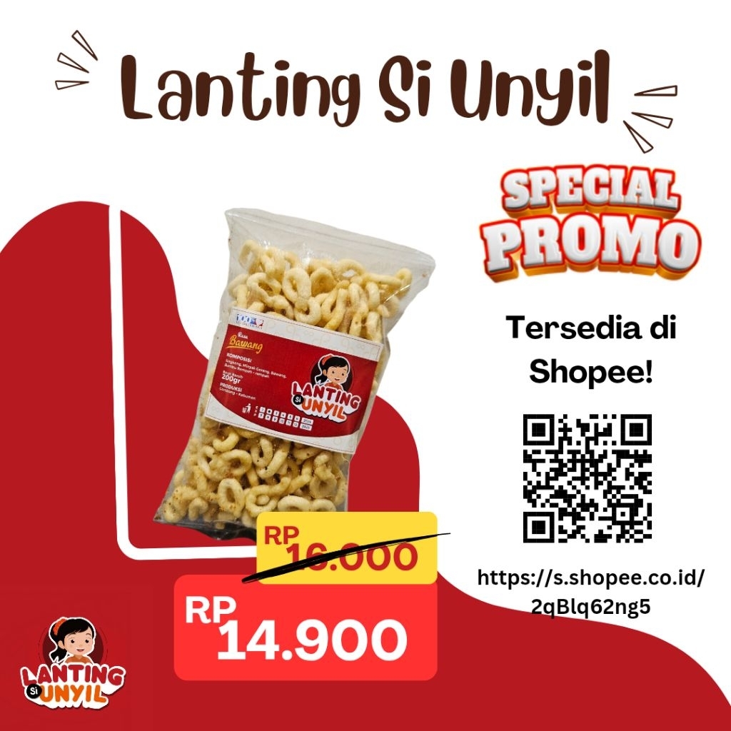 

Lanting Si Unyil, Lanting Bawang Renyah Gurih Asli Kebumen 200 Gram - Kelanting Goreng, Renyah