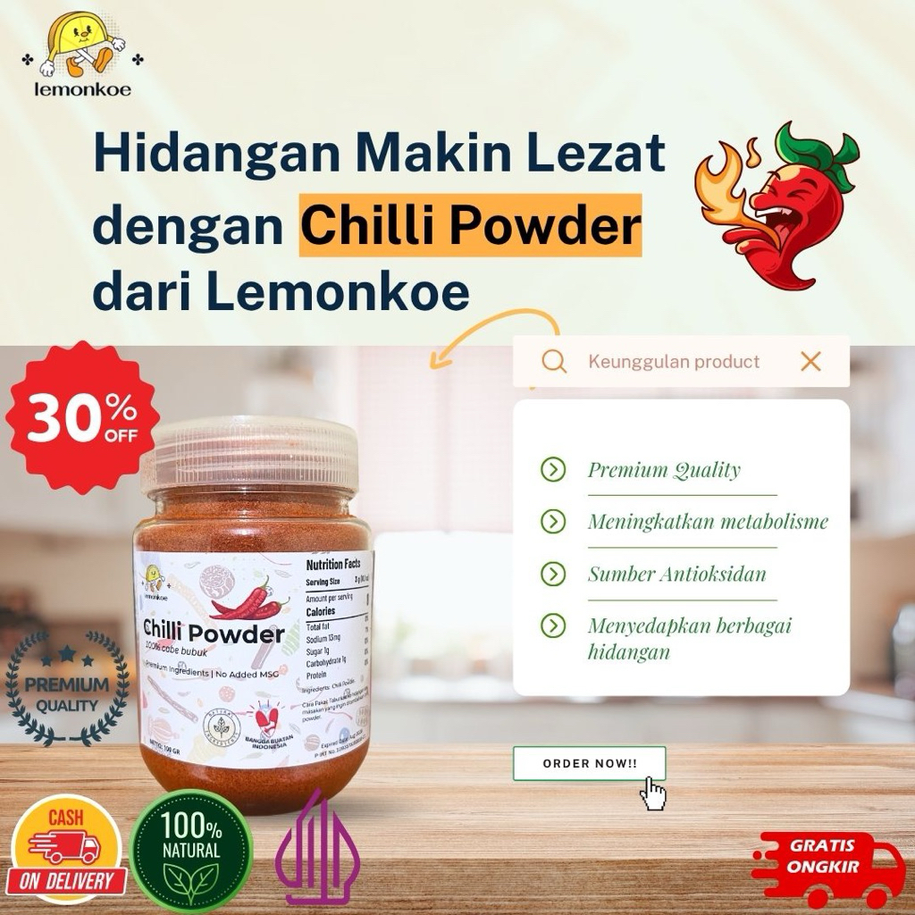 

Lemonkoe Chilli Powder Cabai Bubuk Premium Asli Tanpa Campuran