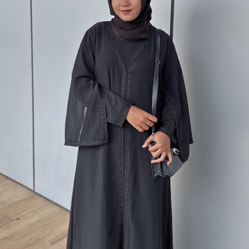 ALLUCA - Dress abaya turkey hitam Halwa - Baju gamis turki terbaru mewah dan elegan