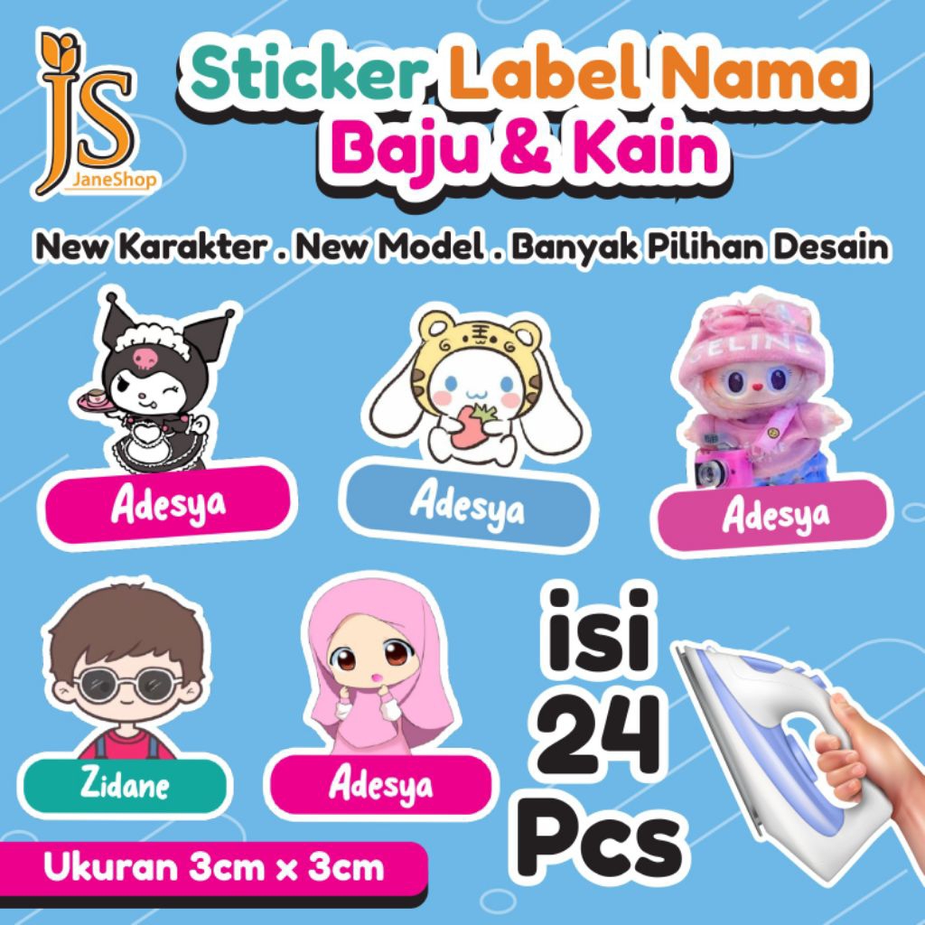 

Sticker Label Nama Baju Kaos Sablon Sticker Iron Custom (Per Pack isi 24pcs) ulkuran 3cm x 3cmcm Stiker Sablon Baju Karakter