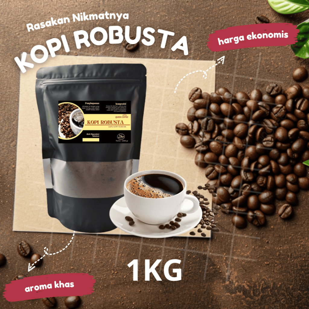 

(GRATIS GULA PUTIH 100 GRAM) Bubuk Kopi Robusta Rasa Mantap Isi 1 Kg