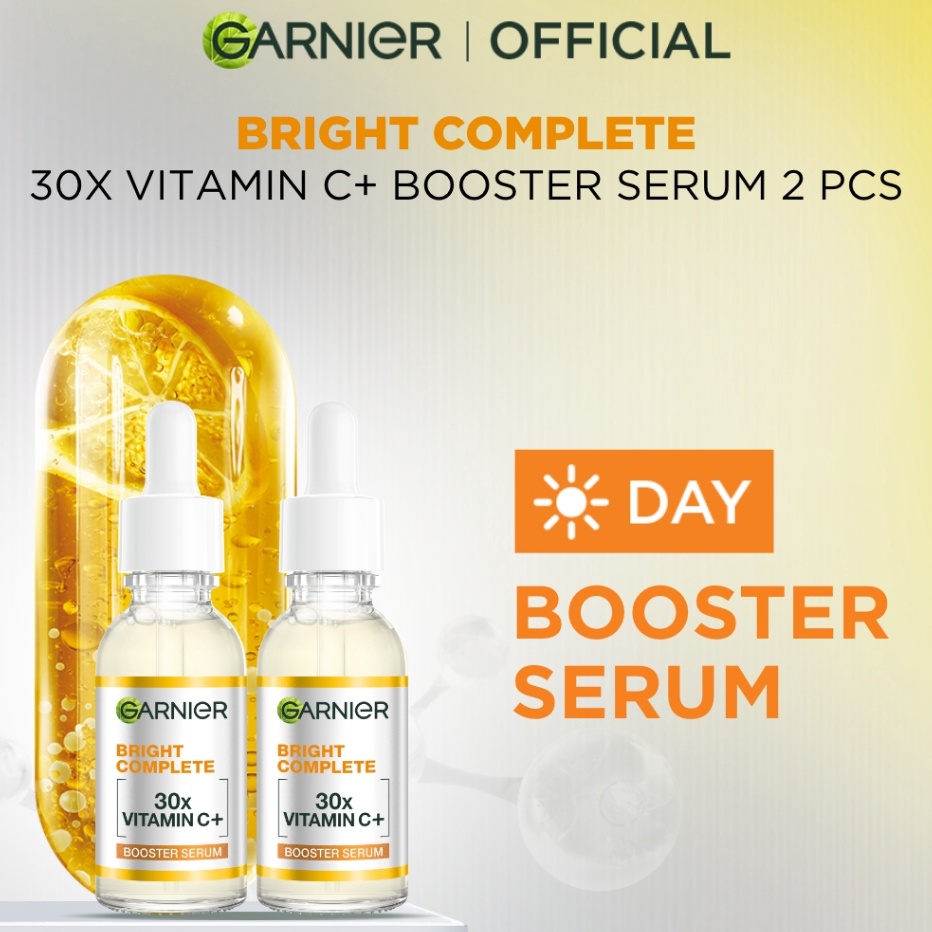 Bisa Cod PAKET HEMAT ISI 2 Garnier Bright Complete Brightening Vitamin C 3x Booster Serum Skin Care 