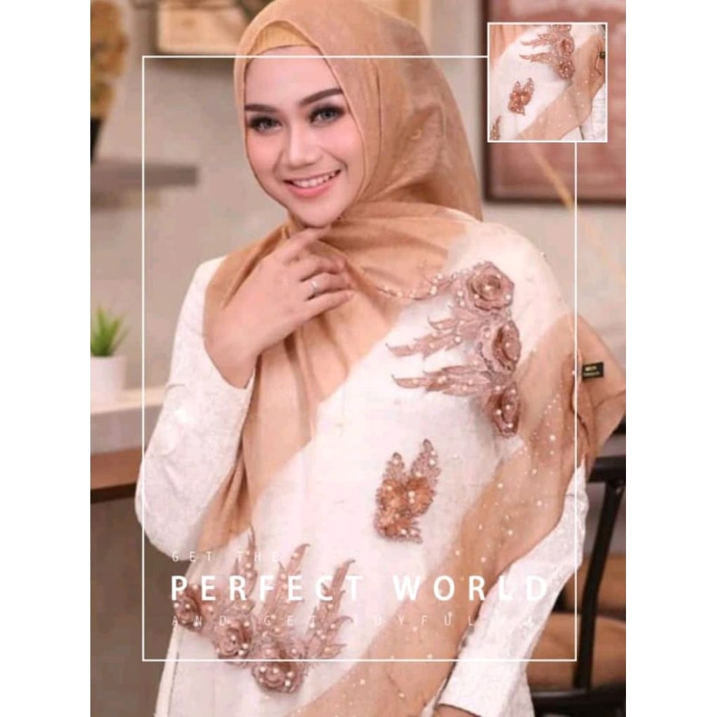 pashmina import organza bunga timbul bordir