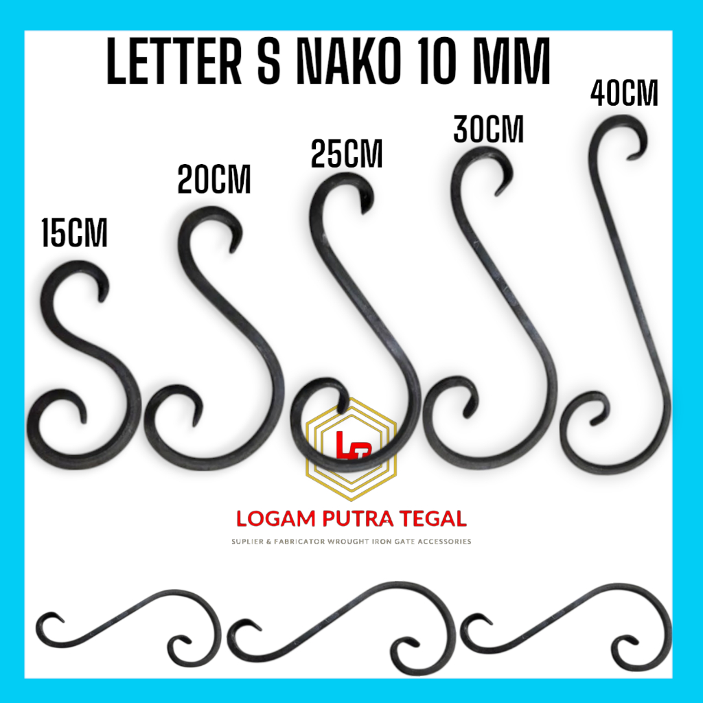 Letter S nako12 (10mm) besi tempa ornamen aksesoris asesoris pagar ornamen pagar besi