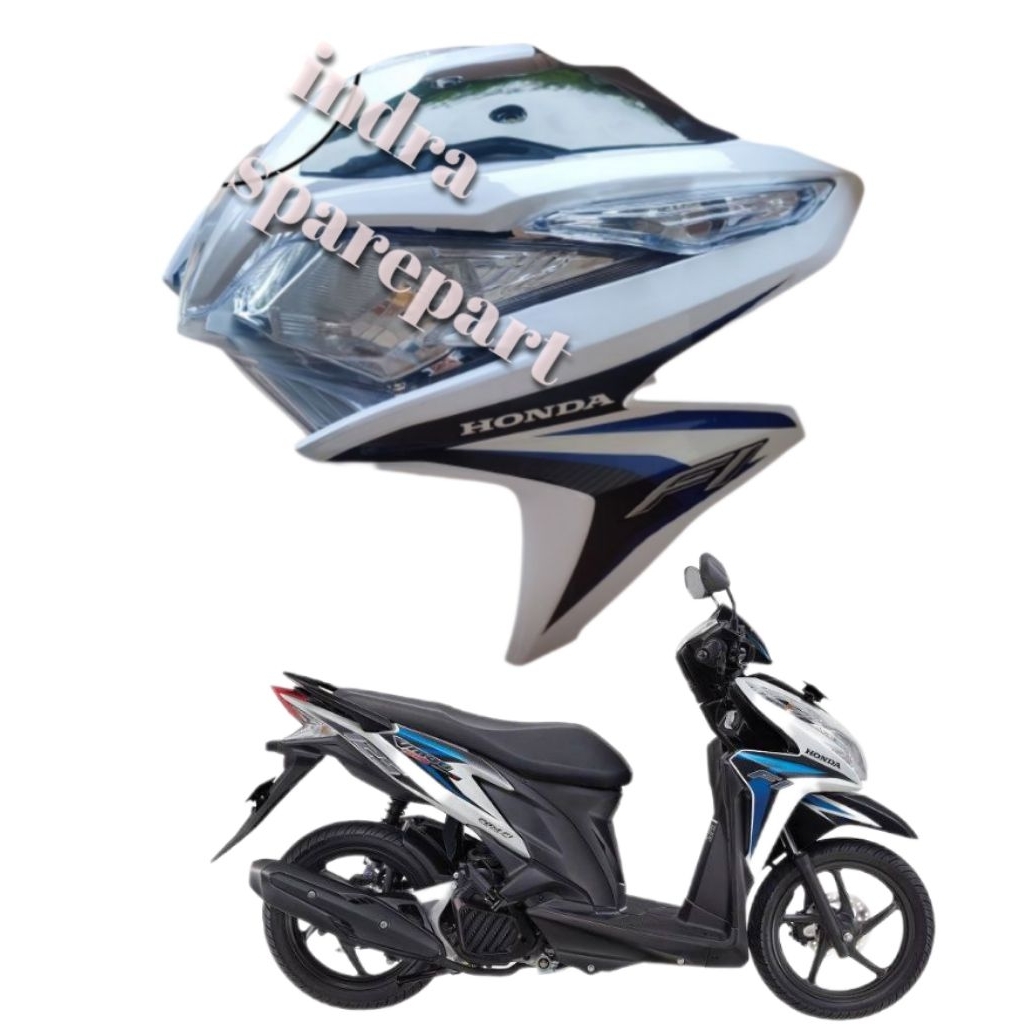 Full Set Cover Body Depan Honda Vario 125 OLD KZR 2012 2013 2014 Warna Putih Plus Striping