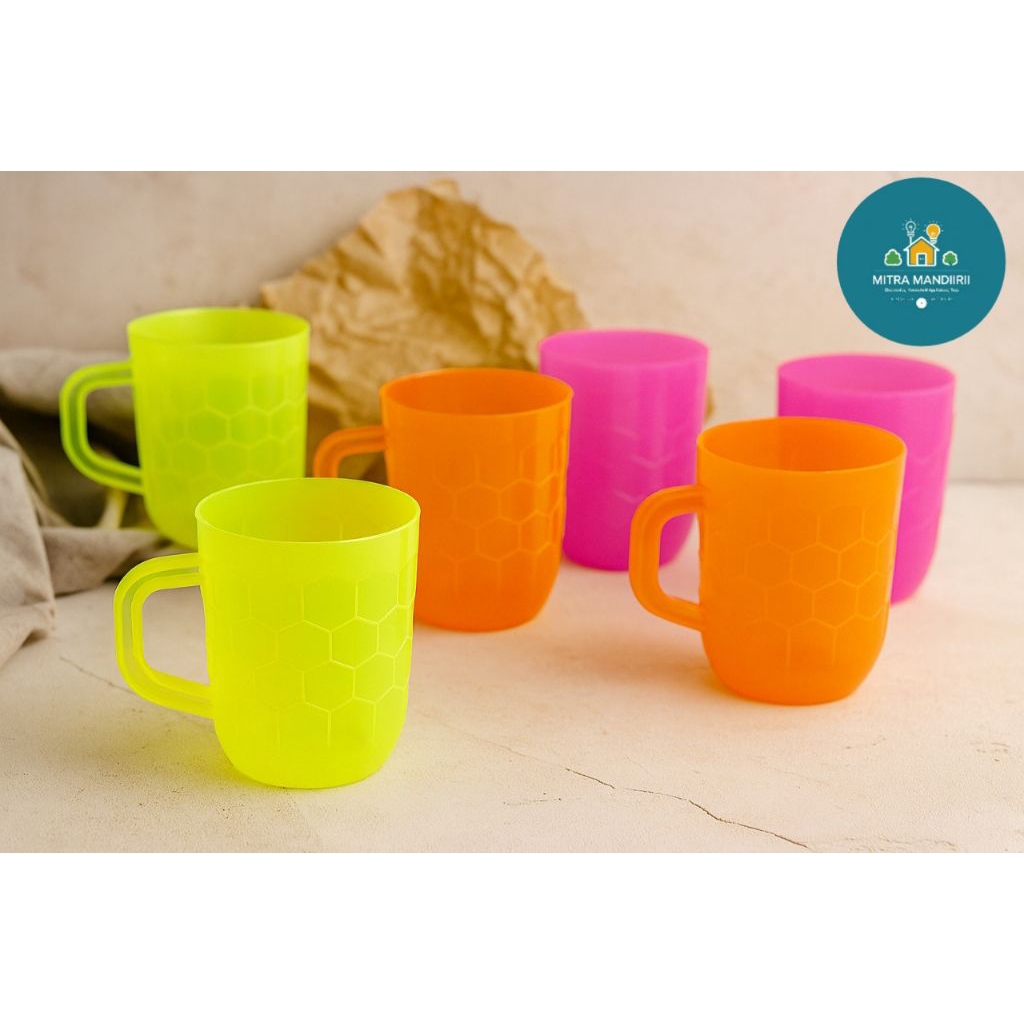 Gelas Cantik Hexagon Neon – Gelas Minum Warna-Warni (6 pcs)