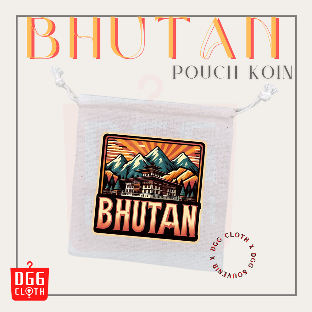 DGG Pouch Koin Souvenir Bhutan Dompet Koin Oleh Oleh Thimphu Bahan Blacu Tali Serut 2