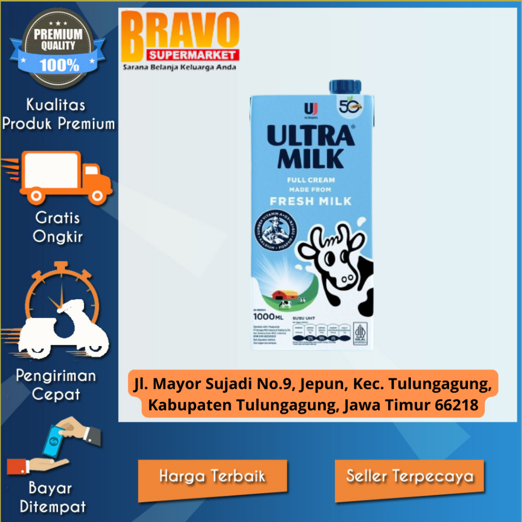 

Bravo Supermarket Tulungagung - ULTRA MILK FULL CREAM Fresh Milk 1000ml