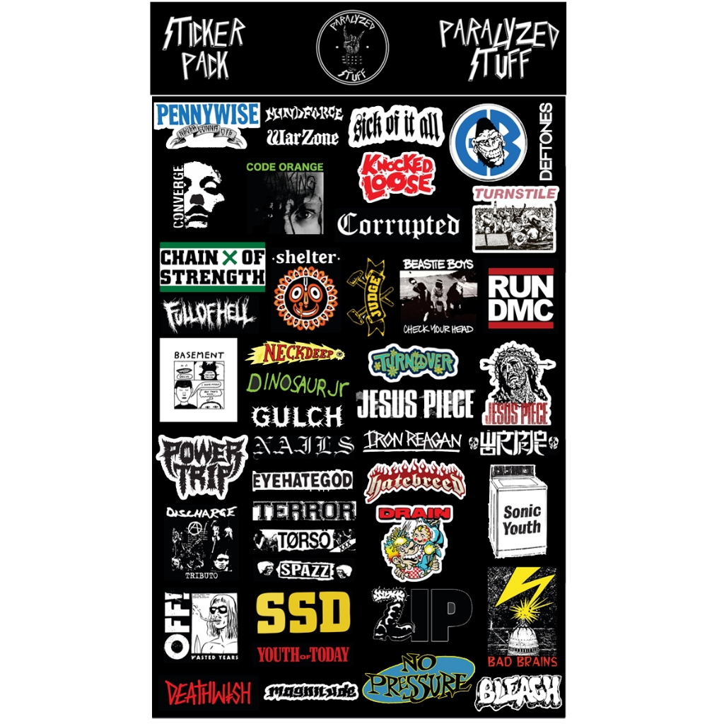 

(VOL V) 46PCS STICKERPACK LAPTOP STIKER BAND RANDOM ZIP BASEMENT POWERTRIP CONVERGE NO PRESSURE