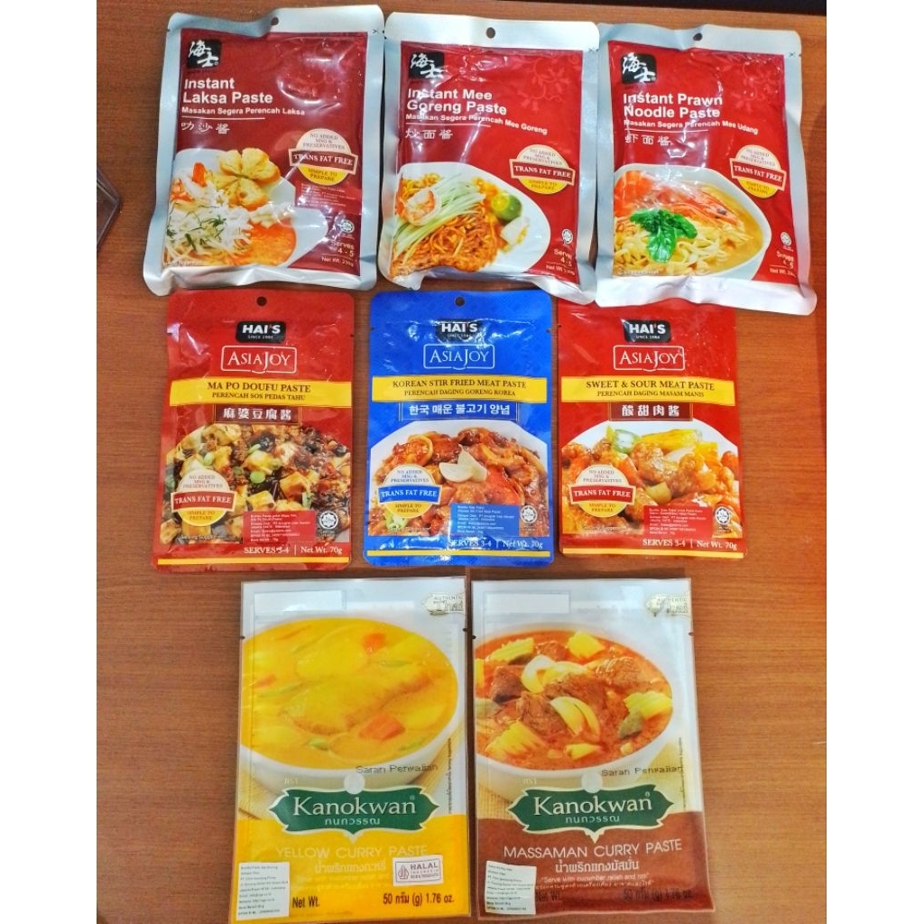 

BUMBU INSTAN PASTA INSTAN HAI'S ASIA JOY HAI'S INSTAN MEE GORENG PASTE INSTAN PRAWN NOODLE INSTAN LAKSA PASTE CURRY PASTE KANOKWAN