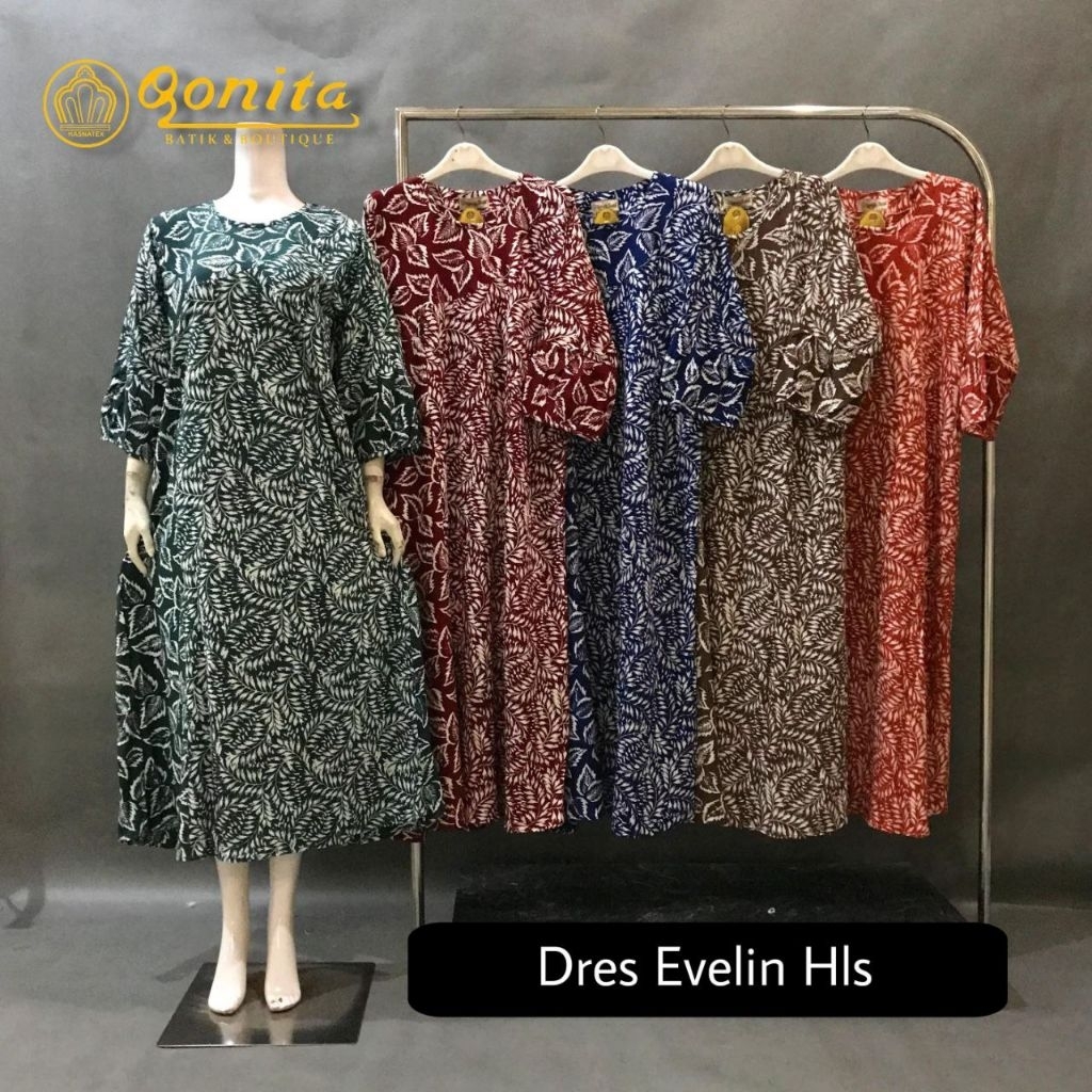 {LD 106 CM} Home Dress Batik Cap Qonita Pekalongan Adem Dengan 7/8 Longdres Rayon Premium ll Dress E