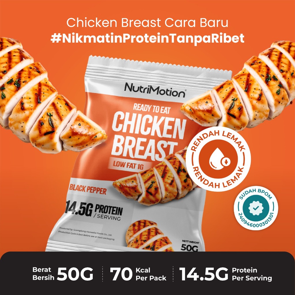 

NUTRIMOTION READY TO EAT CHICKEN BREAST 50GRAM DADA AYAM SIAP MAKAN