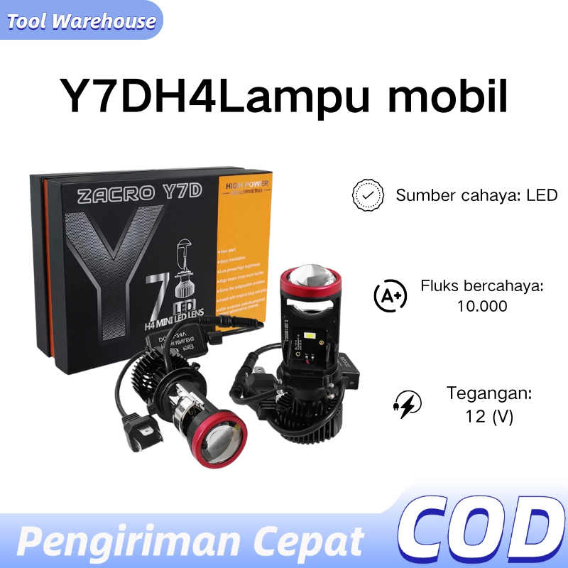 2 Pcs LED Mini Projie Mini H4 Y7D Asli Impor Super Terang