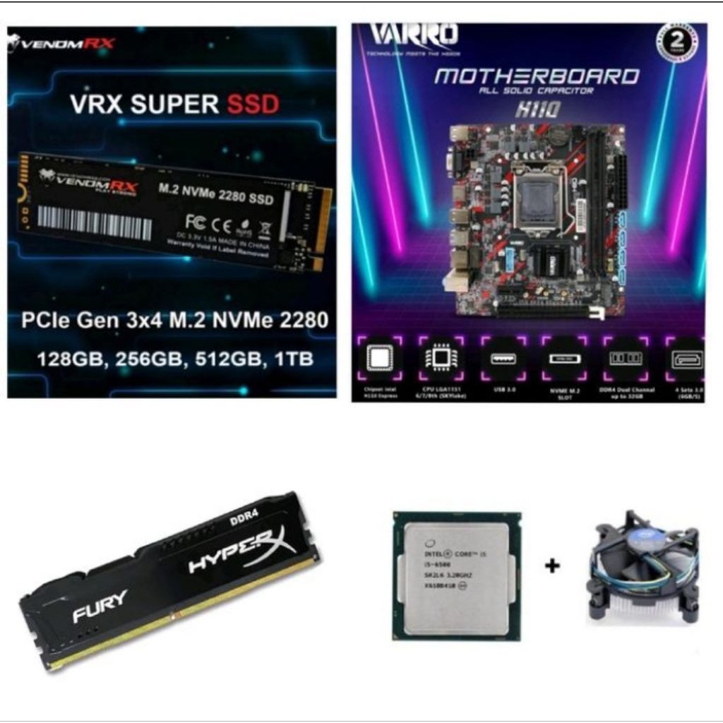 Paket Motherboard-Processor Intel Quad Core Core i5 7400 / 1151 H110 DDR4 16GB - BOX ORI"