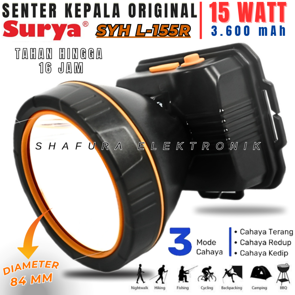 HEADLAMP/SENTER KEPALA SELAM SURYA LED 15WATT SYH L155R | SENTER KEPALA ORIGINAL TAHAN AIR SURYA LED