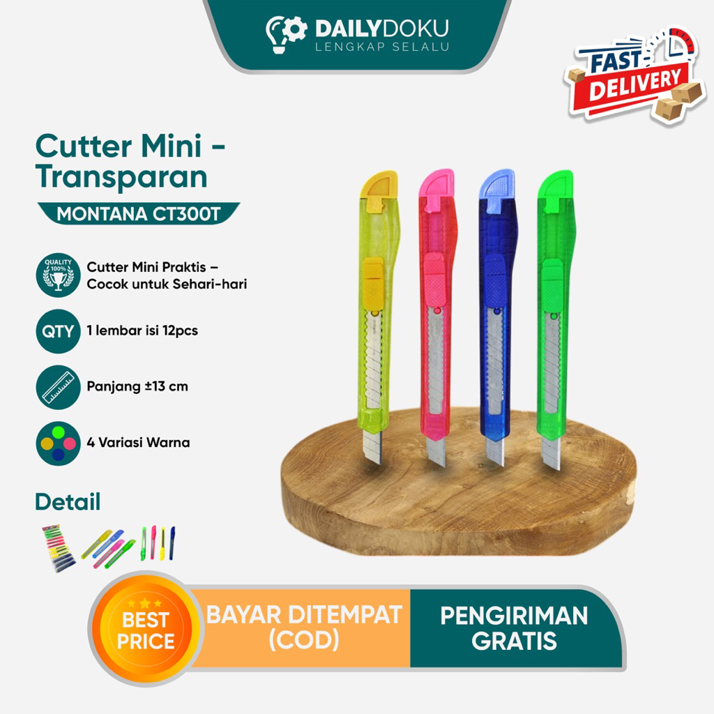 

Cutter Mini Renceng Montana CT300T 13cm Isi 12pcs – Cutter Transparan Praktis untuk Sehari-hari