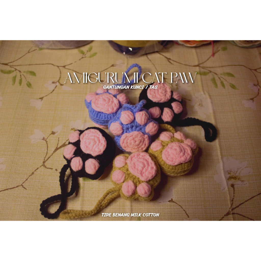 Amigurumi Cat Paw Gantungan Kunci Cat Paw Telapak Kucing Keychain