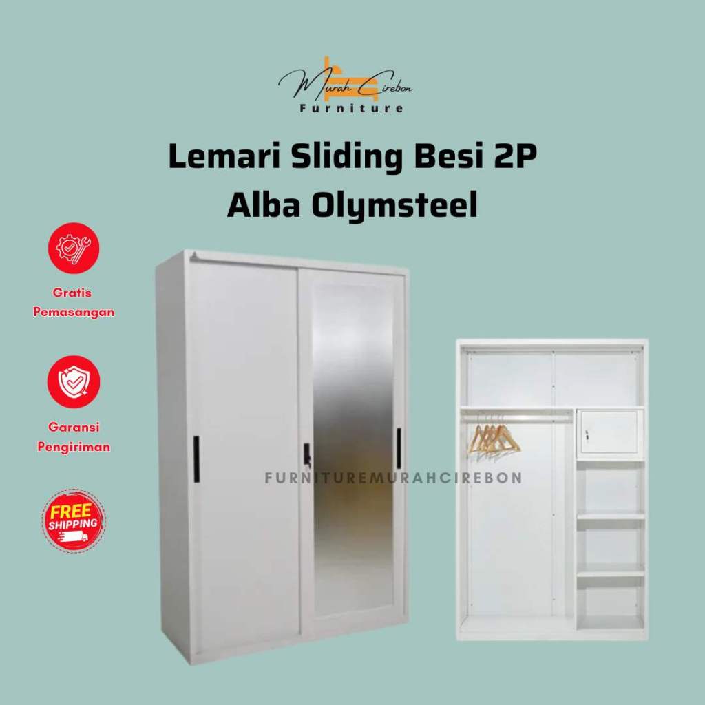 Lemari Besi Model Sliding 2 Pintu - Lemari Pakaian Modern Minimalis - Lemari Baju Anti Rayap