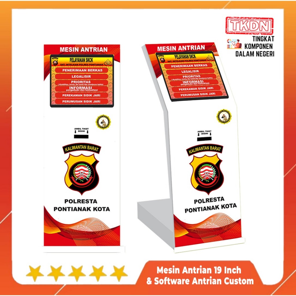 Mesin Antrian Kiosk Software Custom 19 Inch TKDN