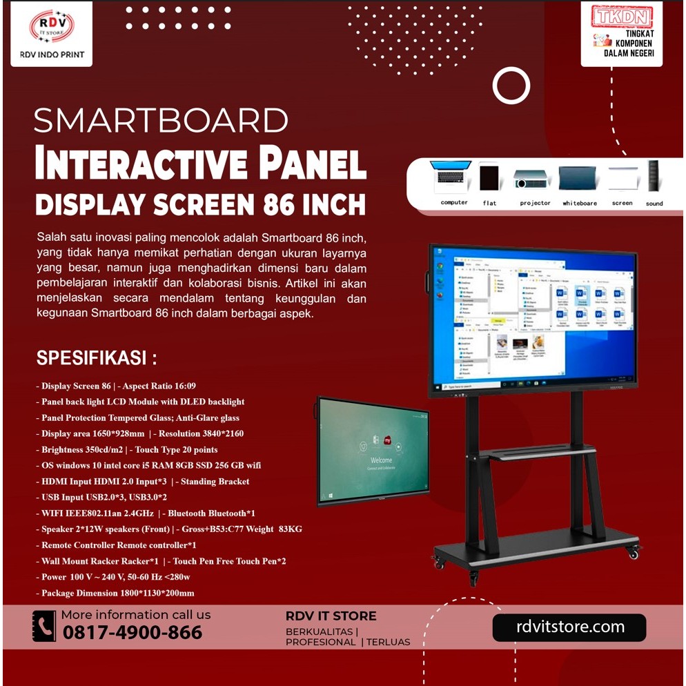 

Smartboard Interactive Flat Panel 86 Inch Original