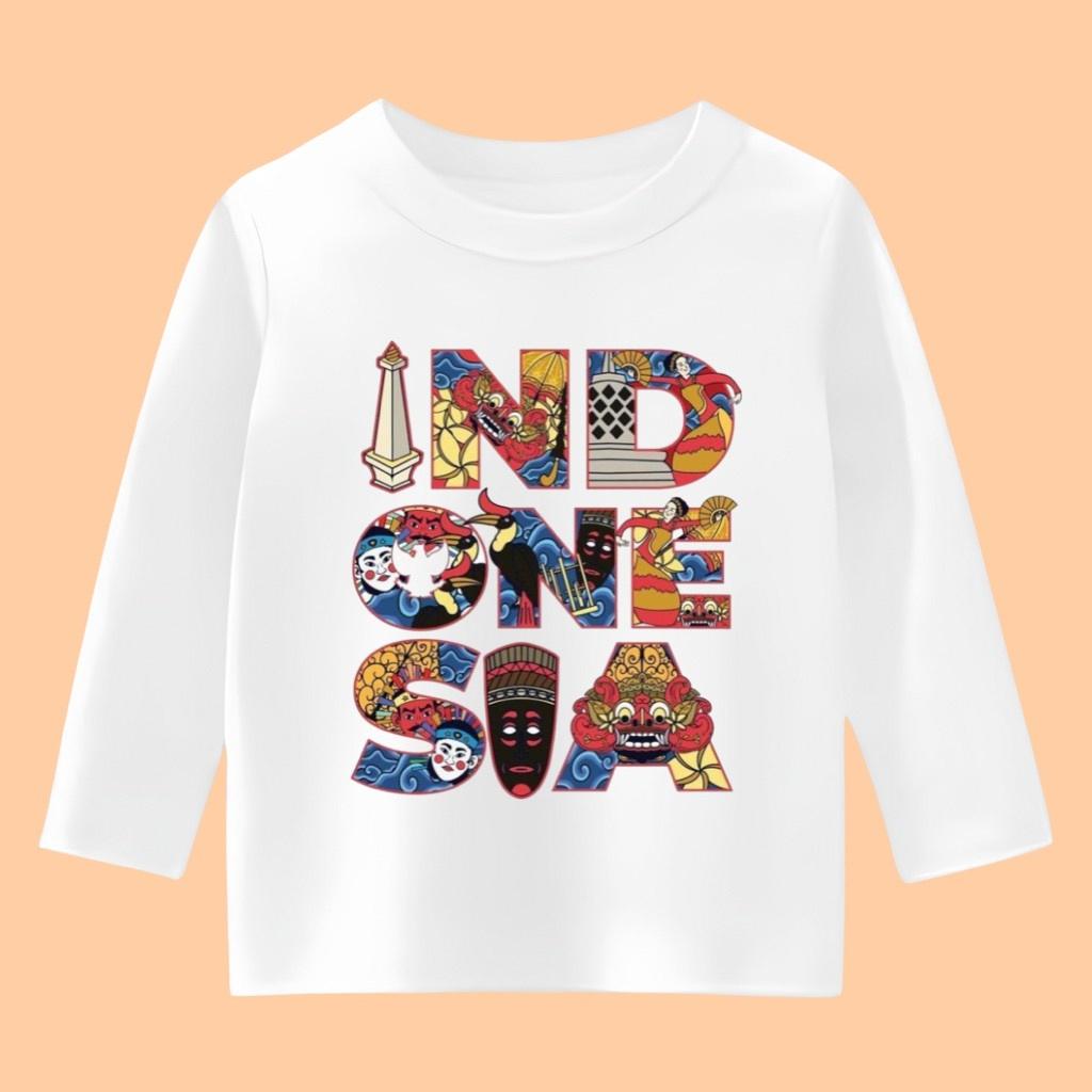 kaos anak lengan panjang unisex motif indonesia batik