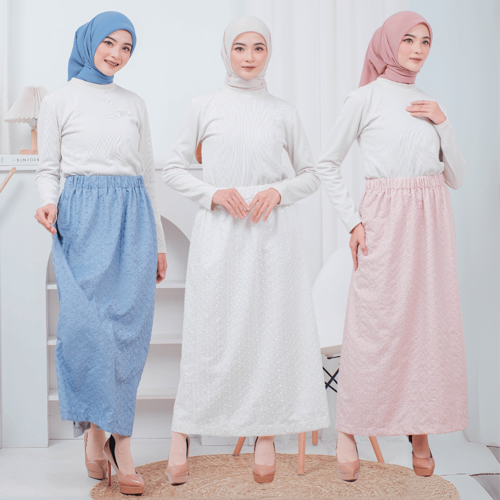 Rok Raiya Skirt Panjang Wanita Kekinian Warna Hitam Putih Biru Pink | Rok Hijab Elegan All Size | Ro