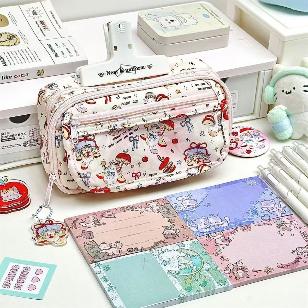 

Student Flip up Apple Cat Pencil Case Stationery Box Female Large Capacity Pencil Female