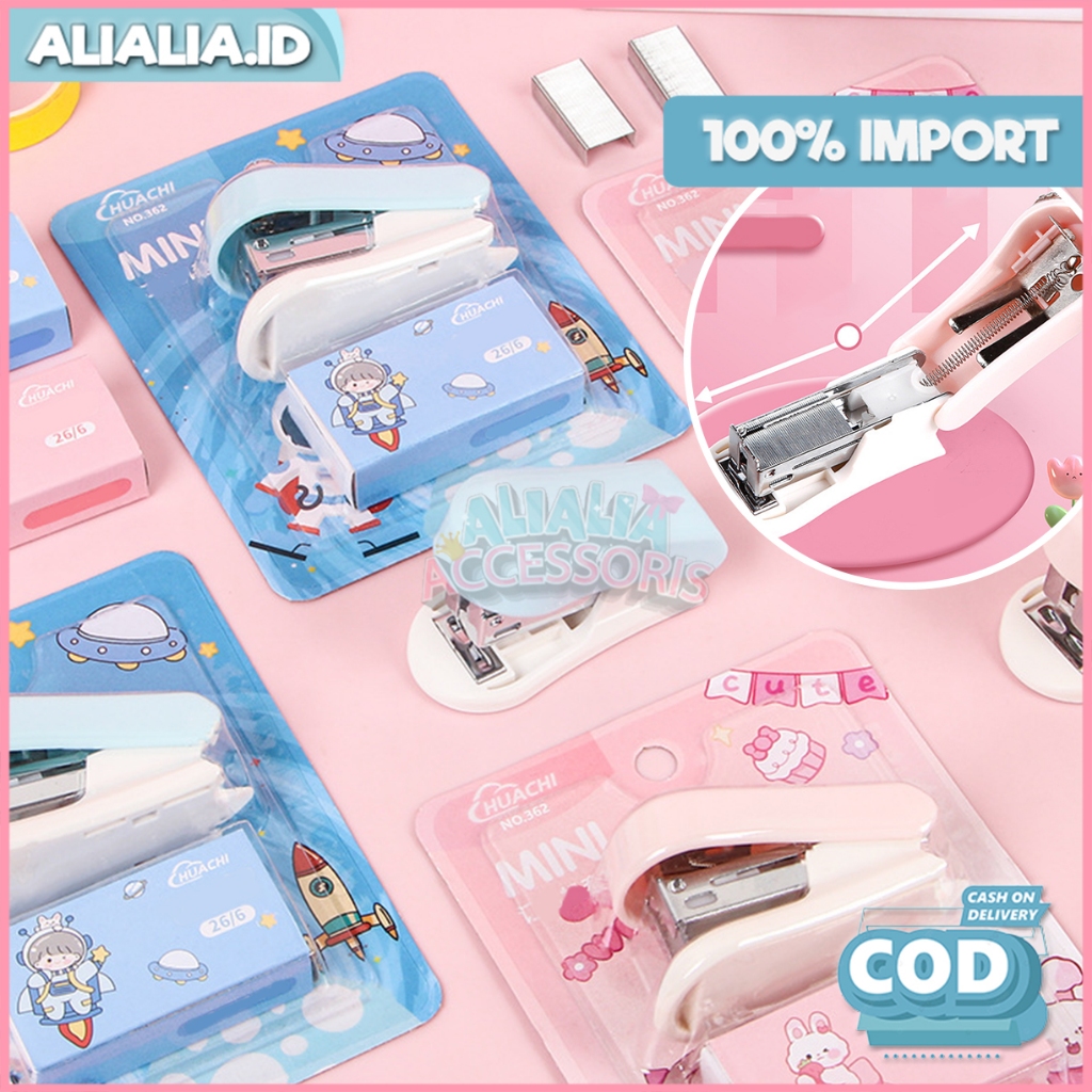 

Staples Mini Set Karakter Stapler Portable Warna Pastel Lucu Aksesoris Perlengkapan Kantor