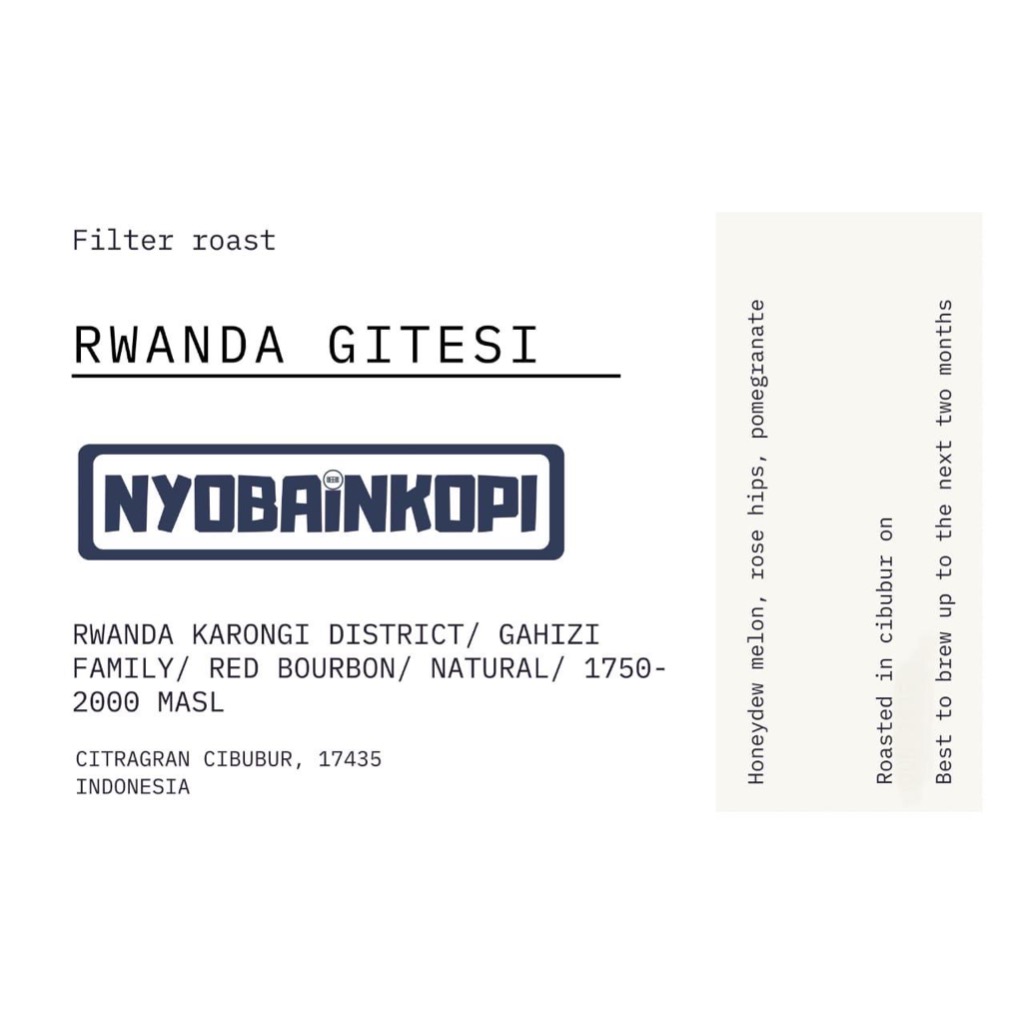 

Rwanda Gitesi - ( roasted bean - biji kopi sangrai) - 100gr