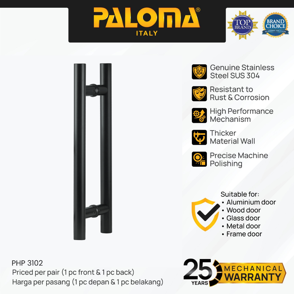 PALOMA PHP 3102 Gagang Tarikan Pintu Door Pull Handle Stainless Steel SUS 304 SUS304 40cm Matte Blac