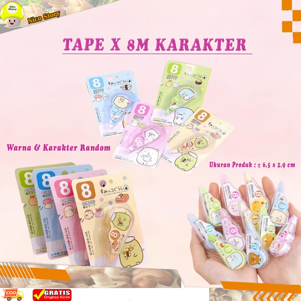 

(NCS) Tape X Karakter Lucu 8 M Stipo Kertas Penghapus Pena Tip-ex Kertas Mini Correction Tipe Students Stationary School Supplies 8M Multiple Color