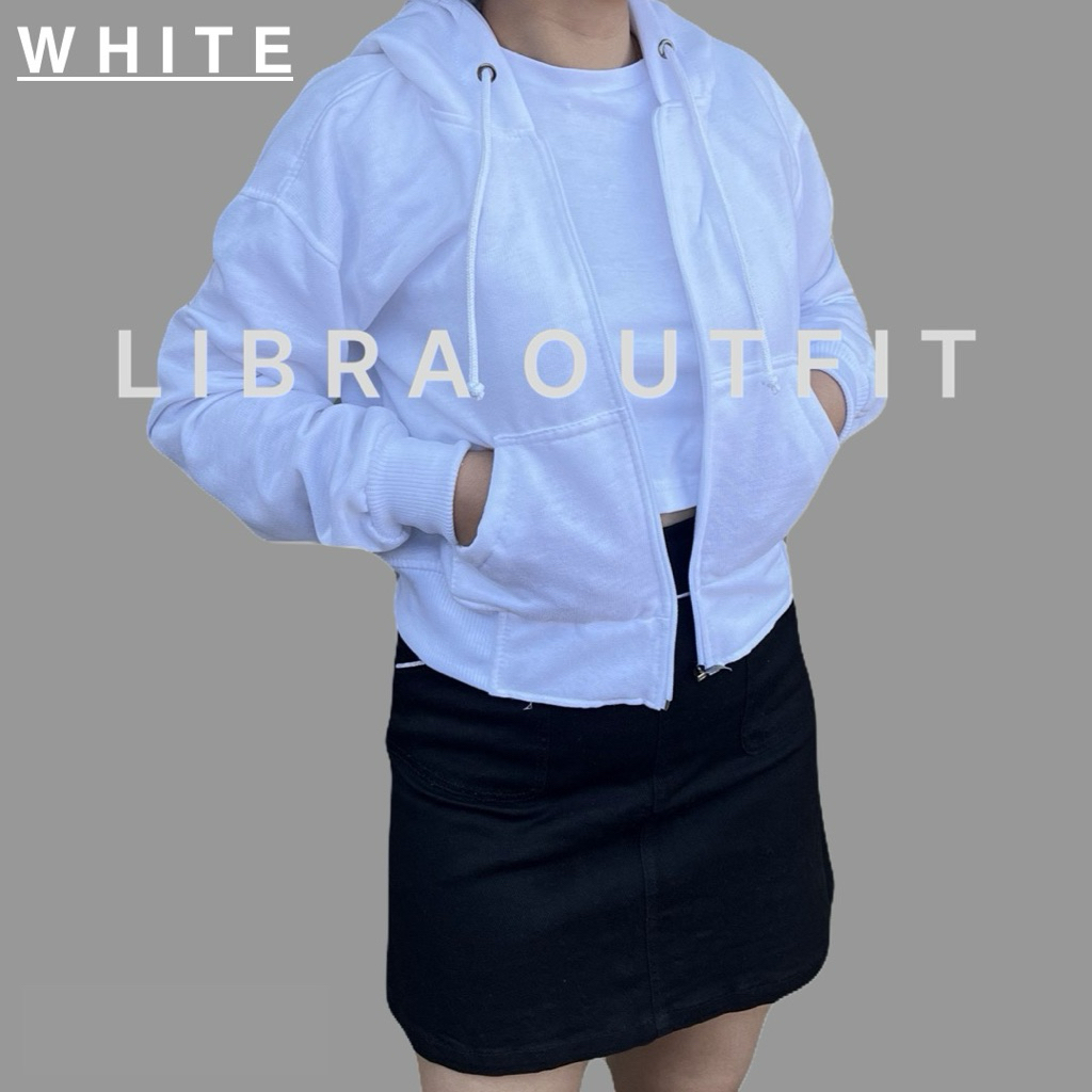 Jaket Crop Ziper Hodie Jaket Hoodie Crop zipper Putih Wanita by Libra
